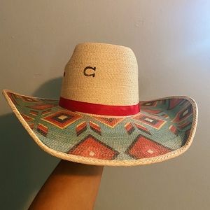 Super cute Aztec print, palm leaf hat.